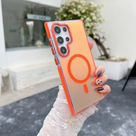 (Samsung A14, Orange) Étui pour téléphone Samsung, compatible avec la recharge sans fil, empêche la décoloration.
