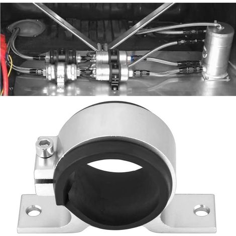 Soporte para bomba de combustible, soporte de montaje para bomba de aceite/combustible/gasolina de automóvil de 50 mm, soporte de montaje para filtro único en aleación de aluminio negro (plateado). (1/5)