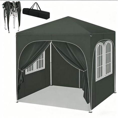 Pérgola de jardín plegable 2 x 2 m gris en tela Oxford 210D con paredes (1/5)