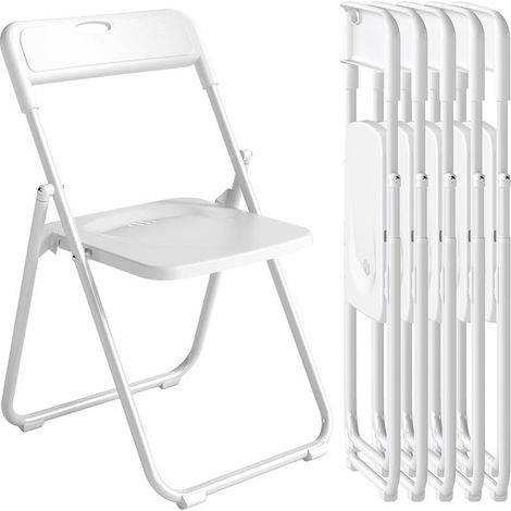 Lot de 6 chaises pliantes blanches en plastique avec dossier incurvé et acier, 48,5x47x75 cm, gain de place pratique pour événement