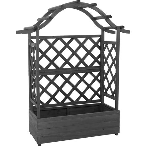 [NEUWERTIG] Hochbeet HHG-652, Pflanz-/Blumenkasten Pflanzkübel Rankgitter Rankhilfe Spalier Holz MVG 138x110x44cm anthrazit-grau