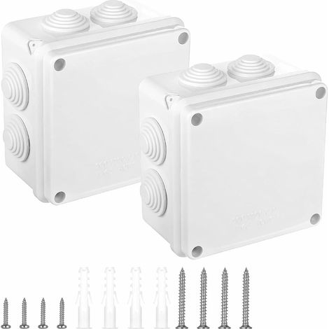 Lot de 2 boîtes de dérivation étanches IP65 - Pour l'extérieur - Étanche IP65 - Boîtier ABS - Pour montage en saillie - Blanc (1/5)