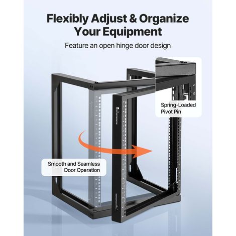 Rack de Serveur Mural 12U, Support de Réseau à Cadre Ouvert, Profondeur 455 mm, Capacité de Charge 68 kg, avec Ouverture 180°, pour… (1/5)