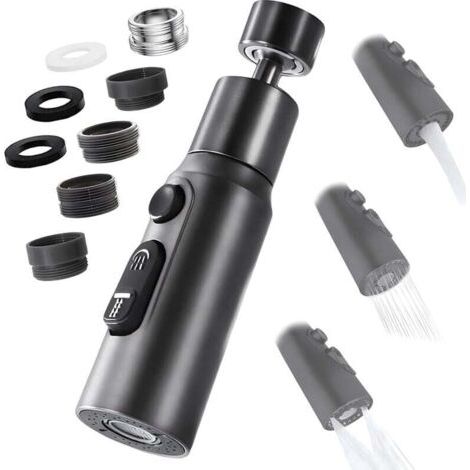 Pair Wasserhahn-Luftsprudler, 360° schwenkbarer Küchenarmatur-Düsenaufsatz mit 3 Strahlarten, wassersparender Wasserhahn-Luftsprudler, wassersparender Adapter für Badezimmer-Waschtischarmatur (Schwarz