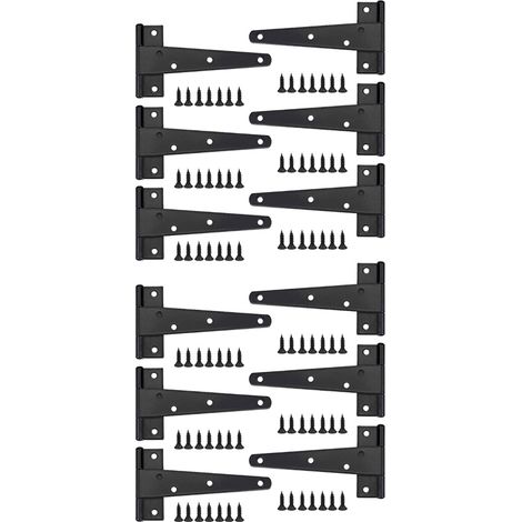 Charniere Porte Lourde 12pcs, Charniere Porte 6 Pouces,Charnière en T Noires avec Vis, Charniere Plate Inox Charnières de Portes en Fer Charnières Robustes pour Portes, Fenêtres,Entrept,Abris de Jardi (1/5)
