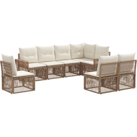 Gartensofa-set 8 pcs Beige und Cremeweiß Poly-Rattan vidaXL