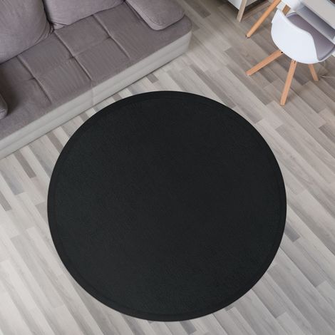 Krabbelmatte Babyzimmer Teppich Spielmatte Kinder Unifarben Rutschfest Flauschig 200 cm x 200 cm x 24 mm Schwarz Rund (1/5)