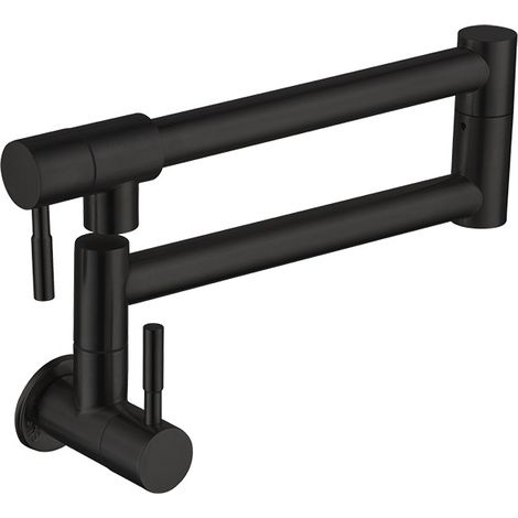 Wandmontierte Küchenarmatur, Klapparmatur, Einloch-Küchenarmatur aus gebürstetem Edelstahl, nur Kaltwasser, schwarz.