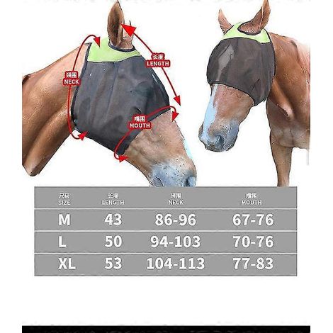 Masque anti-mouches pour chevaux, protection UV, bordure réfléchissante, extensible, en maille fine respirante