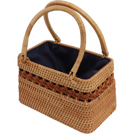 Geflochtene Rattanhandtasche, Vintage-Landhausstil, Aufbewahrungskorb aus Weide für Damen, Bohème-Tragetasche, natürlich und elegant. (1/5)