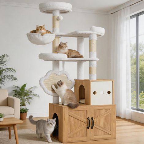 Modern Solid Wood Integrated Cat Scratching Post 162 cm (1/5)