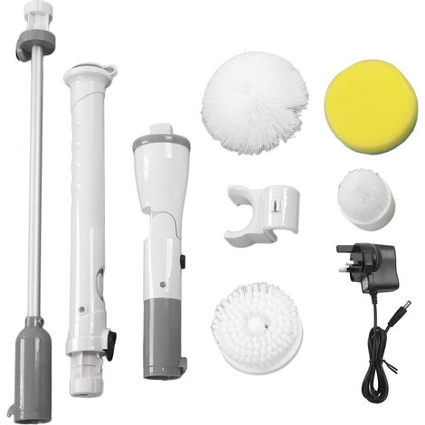 Brosse de nettoyage électrique sans fil, manche long, réglable 100‑240V, grise, prise UK, pour salle de bain et sol (1/5)