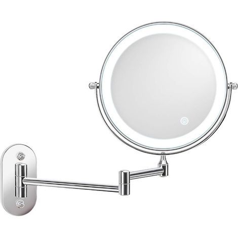 8'' LED Magnification Wall Mounted Mirror, USB Rechargeable with 1X/7X, Silver (1/4)