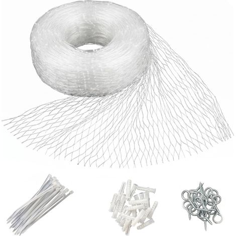 Filet Chat Balcon 6x3m, Filet de Protection Chat pour Fenêtre et Terrasse, Grillage de Sécurité en Nylon Blanc, Maille 2.5cm, Kit d'Installation Inclus pour Sécuriser vos Animaux (1/5)