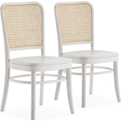 Pack 2 sillas Vesta Color Blanco, Madera Maciza y ratán Natural (1/5)