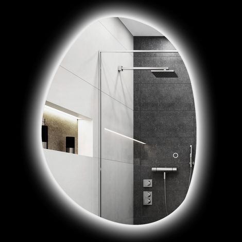 Miroir de salle de bain avec lumière LED, 80x60 cm, 3 couleurs de lumière, luminosité réglable, fonction anti-buée, fonction mémoire, indice de protection IP44.