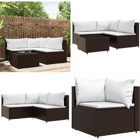 4-tlg. Garten-Lounge-Set mit Kissen Braun Poly Rattan - Gartensorte - Gartenmöbel - Loungemöbel - Outdoor Möbel - Rattanmöbel - Home & Living (1/5)