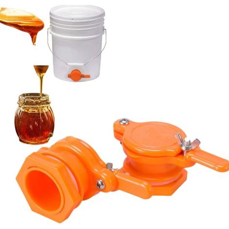 Lot de 2 - Vanne d'arrêt pour miel - Nylon résistant - Conducteur électrique - Interrupteur d'arrêt - 12 x 5,5 x 4,5 cm - À utiliser avec un réservoir de stockage pour la vidange - Orange (1/5)