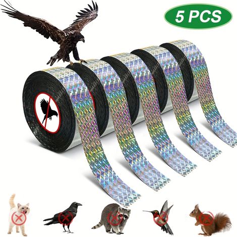 5 rouleaux de ruban répulsif pour oiseaux — Ruban anti-oiseaux réfléchissant double face — Idéal pour vergers et potagers (1/5)