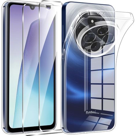 Coque pour Xiaomi Redmi 14C / Xiaomi Poco C75 avec 2 Protection Écran en Verre Trempé,Ultra Transparente Silicone en Gel TPU Souple pour Xiaomi Redmi 14C Couqe,Antichoc Anti-Jaune Etui Bumper (1/5)