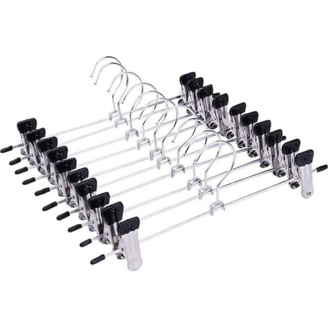 Lot de 10 cintres pantalons robustes et durables, pinces pour jupes et pantalons, supports de rangement solides pour vêtements, crochets antidérapants pour penderie (1/5)