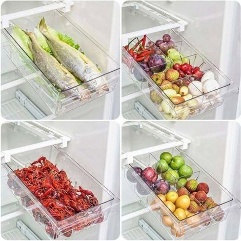 1 Bac De Rangement Pour Réfrigérateur, Organisateur De Tiroir Coulissant, Boîte Transparente 1 Compartiment, Support Réglable 30-44cm (1/5)