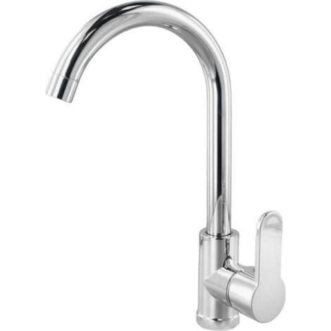 Mitigeur d'évier, robinet de cuisine en acier inoxydable à un seul arc, robinet de cuisine à grand arc, mitigeur de lavabo double usage eau chaude et froide, finition placage (1/4)