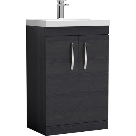 Nuie Athena Floor Standing 2-Door Vanity Unit with Basin-1 600mm Wide - Charcoal Black (1/10)