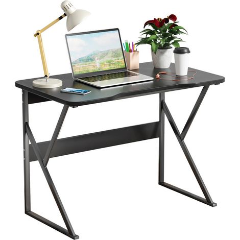 Computertisch Schwarz – Geräumiger, rechteckiger Schreibtisch, 100 × 60 cm, schnelle Montage, MDF-Material, wasserabweisend, kratzfest und langlebig (1/5)