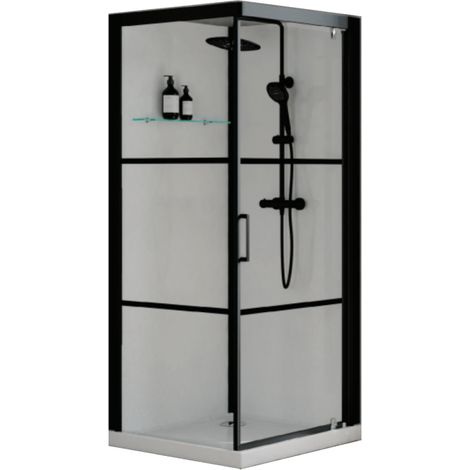 Cabina de ducha cuadrada completa Brooklyn factory negro 90