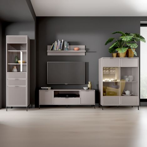 Wohnwand Beige LAURO-161 modern mit Rillenoptik 4-teilig (1/5)