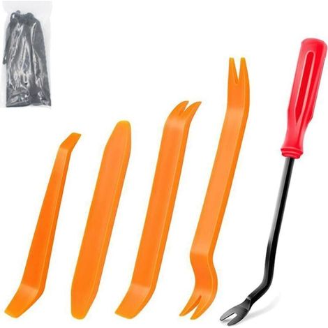 Lot de 5 outils de levier pour moulures de voiture - Outils de démontage - Kit d'outils de démontage pour revêtement intérieur de voiture - Outil de démontage pour garniture intérieure de véhicule (1/4)