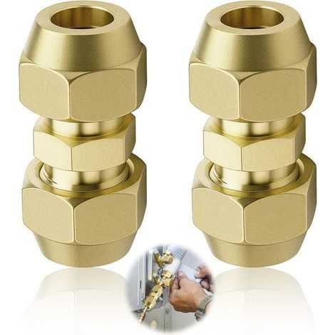2 Raccords De Climatisation 3/8", Diamètre du tube en cuivre 9,52 mm, Double Embout pour Tuyaux En Cuivre, Rallonge De Tuyau En Cuivre Joint Double, pour Climatisation Sans Soudur (1/5)