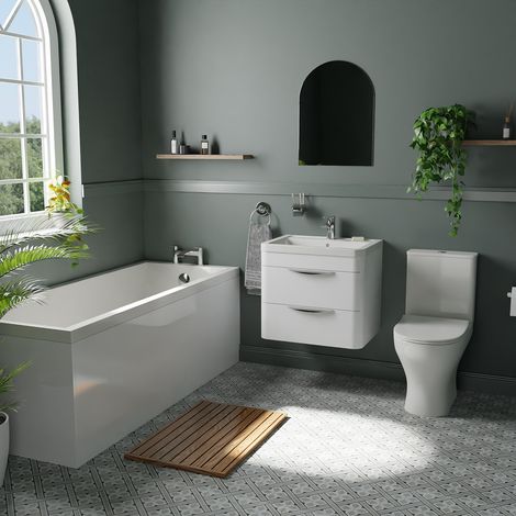 Avon White 600mm Vanity and 1700mm Straight Single Ended Bathroom Suite (1/5)