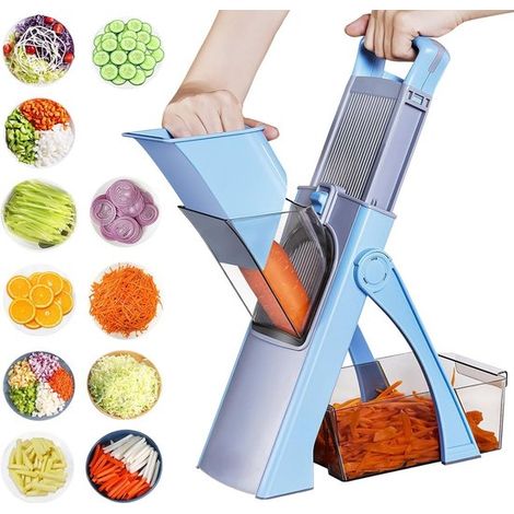 Verstellbarer, multifunktionaler Gemüseschneider mit Auffangbehälter und Reinigungsbürste – Multifunktionaler Küchenschneider/Kartoffelschneider (1/5)