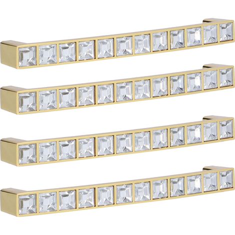 Ensemble de 4 poignées de porte de placard modernes en cristal, motif diamant, double trou, entraxe de 128 mm (1/5)