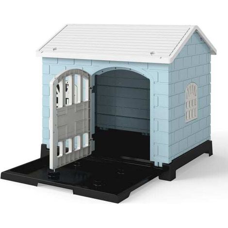 Rangement compact, niche pour chien avec porte verrouillable, 3 fenêtres, toit incliné et sol amovible (1/5)