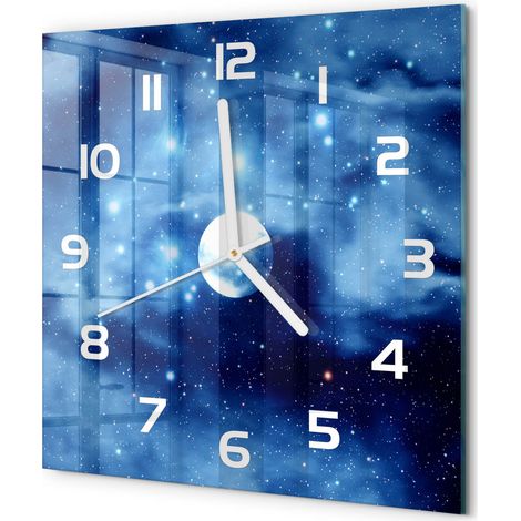 Horloge Murale Carrée Sans Cadre en Verre Trempé Silencieuse et Moderne Pleine lune 30x30 cm (1/5)