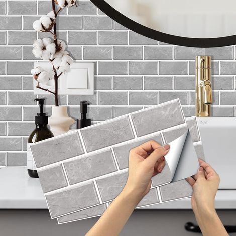 Stickers Carrelage Credence Adhesive, 18 Pièces Décorative à Carreaux 15x30cm Imperméable en PVC Vintage Tuile Stickers pour Cuisine Salle de Bain (1/5)