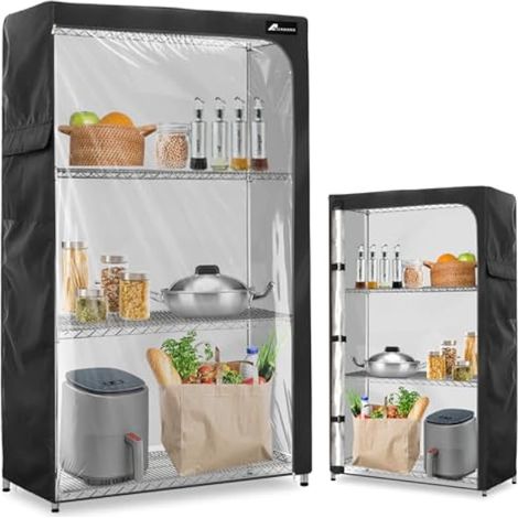 Housse de portant à vêtements avec façade transparente, 600D robuste, résistante à la poussière et à l'eau, pour porte-vêtements à roulettes avec fermeture éclair (91,4 x 35,6 x 183 cm (L x (1/5)