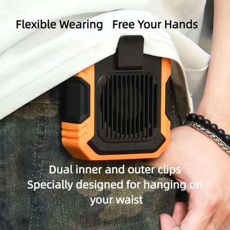 Leiser Ventilator mit 3 Geschwindigkeitsstufen, flexibel einsetzbar im Innen- und Außenbereich, tragbarer Ventilator mit Taschenlampe, orange (1/5)
