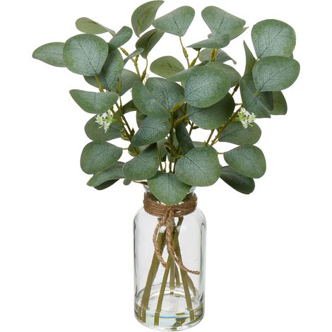 Tiges d'eucalyptus artificielles dans Un Vase en Verre avec Fausse Eau, 35,6 cm, Fausses Feuilles d'eucalyptus pour la Maison, Le Bureau, la Ferme, la décoration de Centre de Table de Mariage (1/5)
