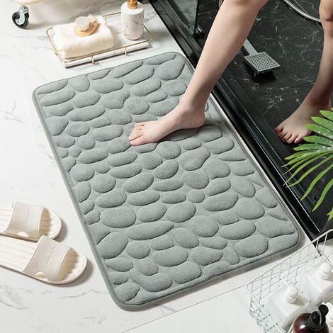 Pebble Embossed Floor Mat, Non-Slip Water Absorbent Floor Mat for Bathroom Entrance (Grey, 40 x 60CM) (1/5)
