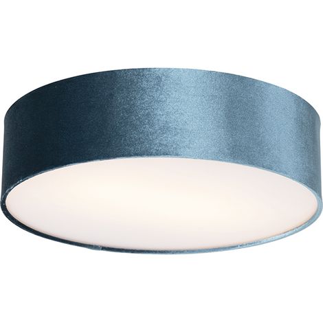 QAZQA Lampada da soffitto drum - Moderno - Tessuto,Acciaio,Plastico - Blu/Oro/Ottone - Cilindro Max. 2 x Watt