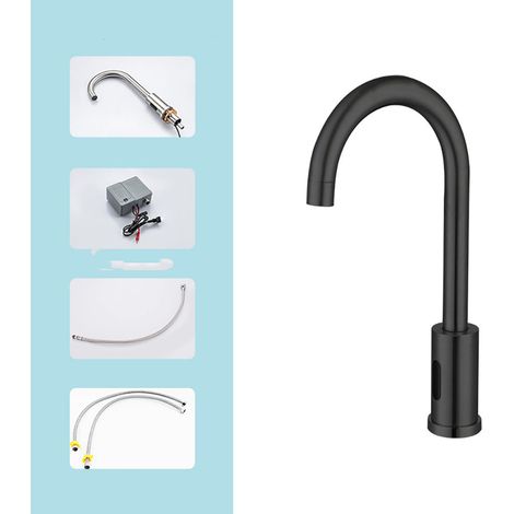 Capteur de robinet : Robinet de Salle de bain Capteur Infrarouge Pour Salle de Bain - Robinet de salle de bain automatique avec boîtier de commande - Mélangeur de température, noir