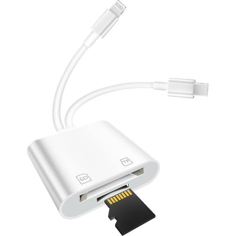 1 lecteur de cartes SD, compatible iPhone iPad MacBook appareil photo, double emplacement micro SD/TF, USB-C et Lightning, avec port de chargement (1/5)