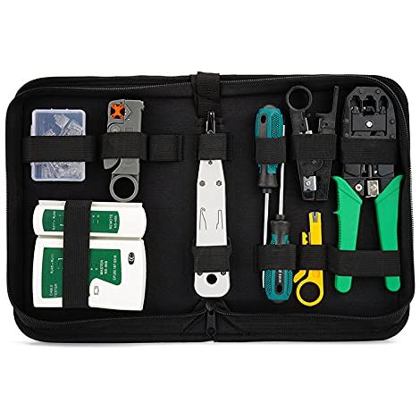 Kit d'outils de réparation réseau, outil de sertissage, testeur de câble, connecteurs, pince à sertir d'Outil Approprié au Bricolage ordinateur pour RJ45 RJ11 Cat5e Cat 6 Testeur de câble (1/5)