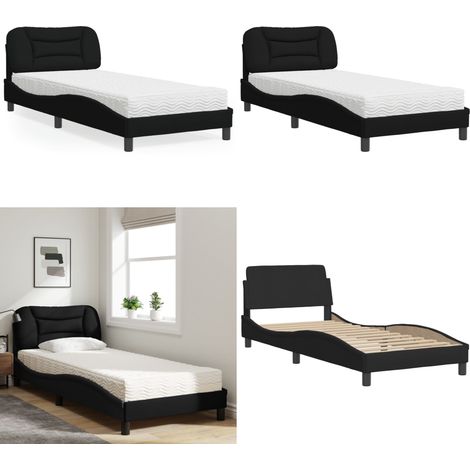 Bett mit Matratze Schwarz 90x200 cm Stoff - Schlafzimmer Möbel - Doppelbett - Boxspringbetten - Betten Günstig - Bett Mit Matratze - Home & Living (1/5)