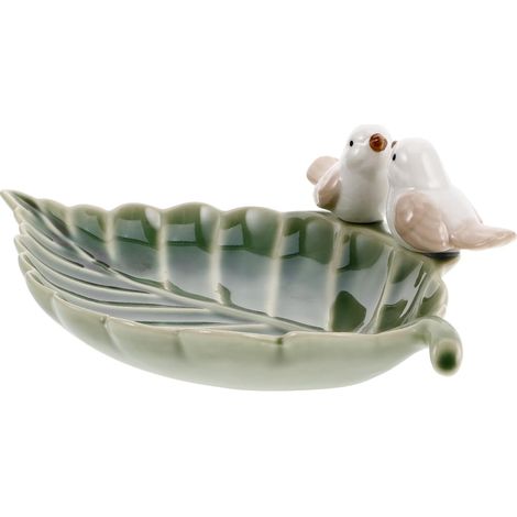 Plateau à Bijoux en Céramique Vert Oiseau et Feuille, Design Délicat et Artisanal pour Décoration de Salle de Bain et Rangement Élégant (1/5)