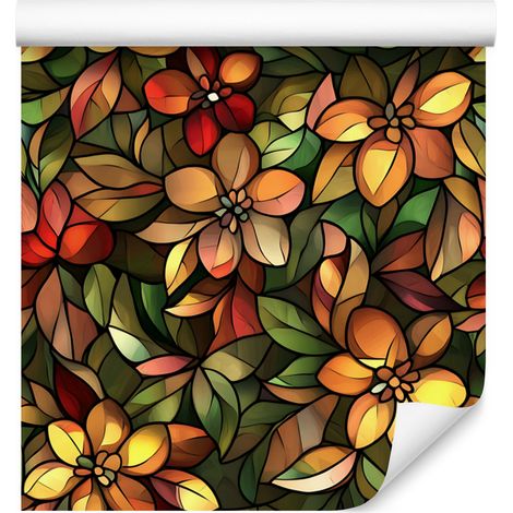 Tapete „Buntglasblumen“ Gelb, Ocker und Orange 50 x 1000 cm (1/5)